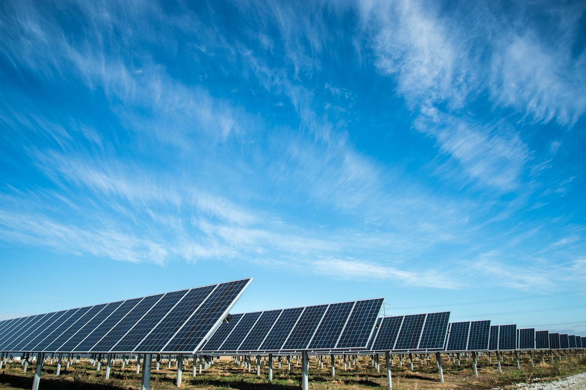 Solar photovoltaic farm and high-voltage transmission lines in Kosovo